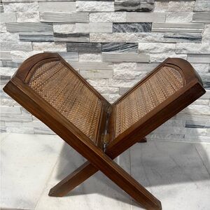 Antique 1940's Hardwood & Wicker Folding Magazine Rack/Large Book Holder-